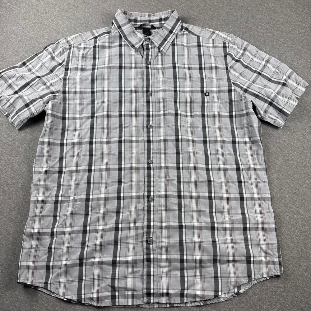 Marmot Mens XL Short Sleeve Plaid Button Down Shirt Grey Black Outdoor Hiking